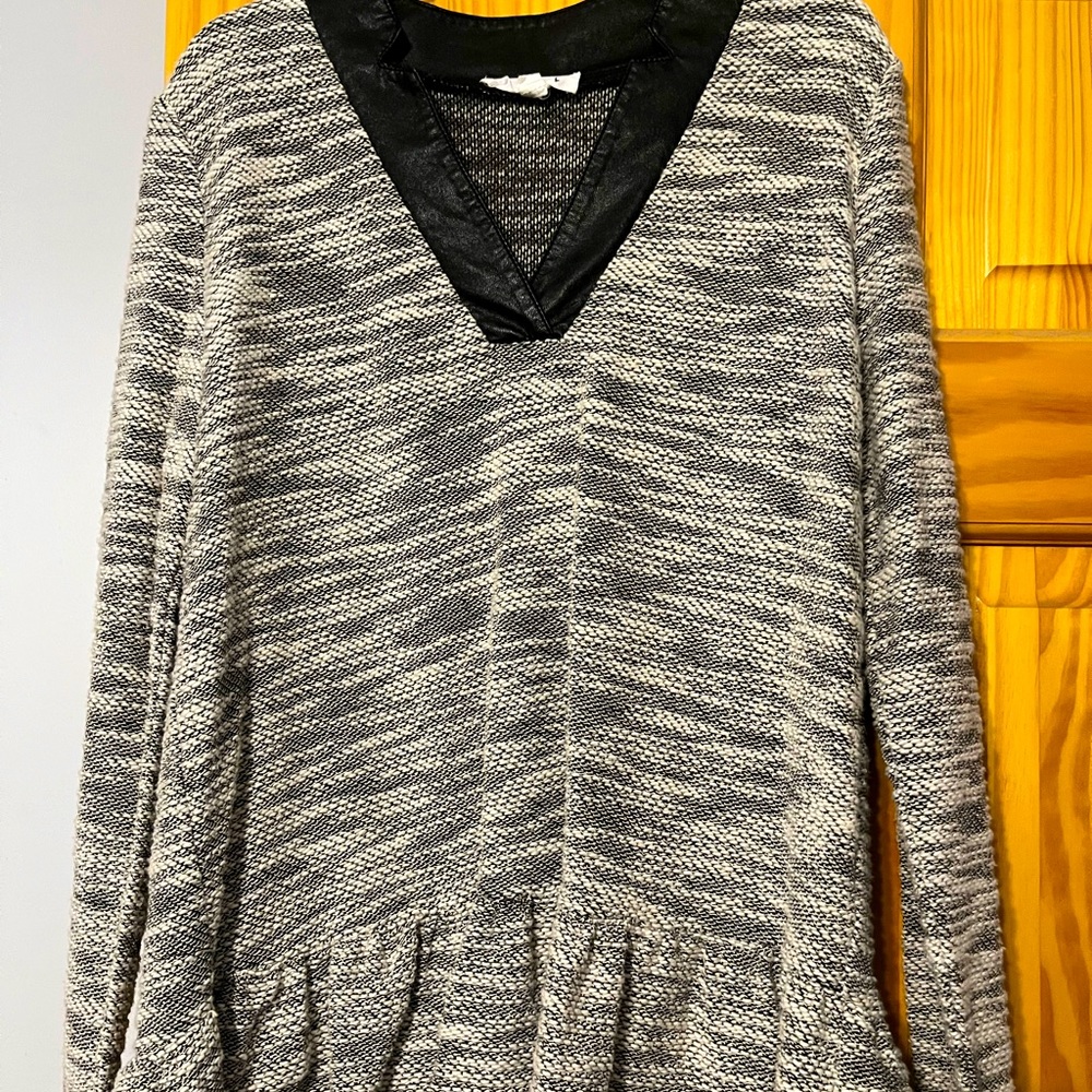 THML sweater with faux leather neckline
